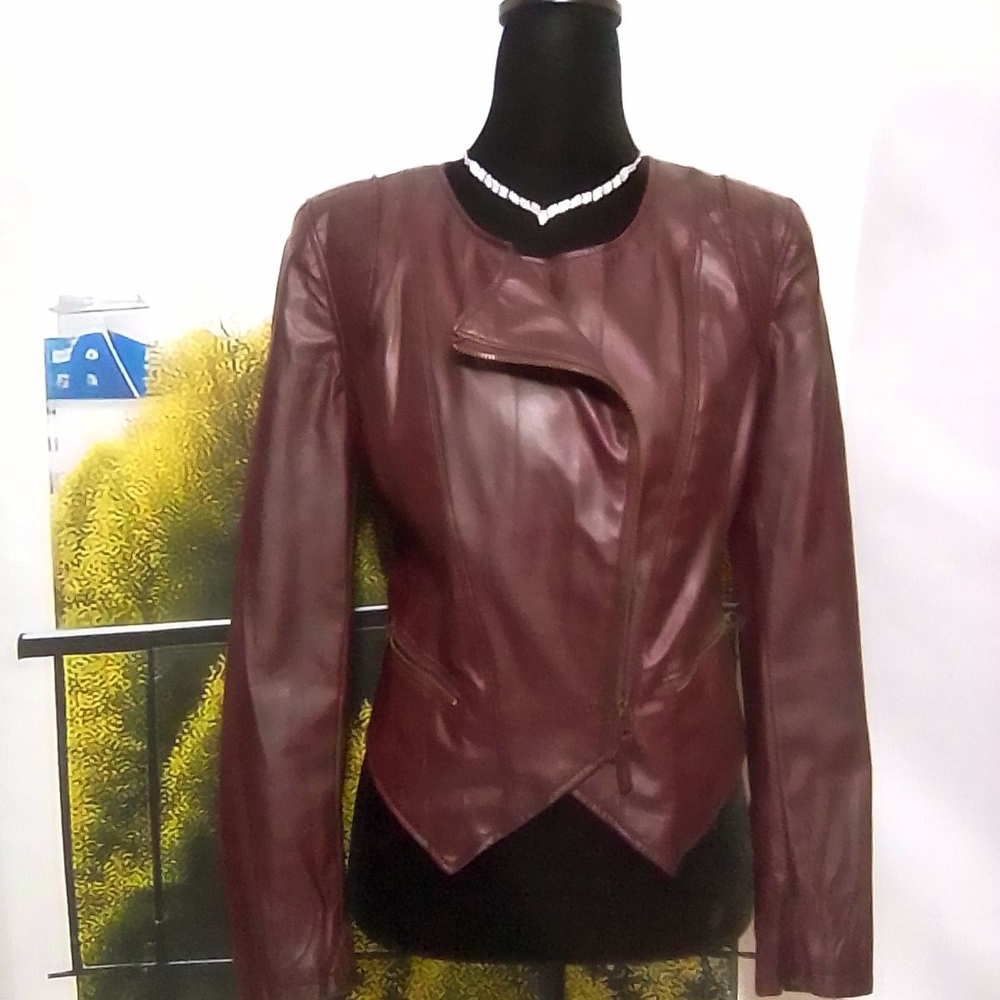 Women's Burgundy Leather Jacket